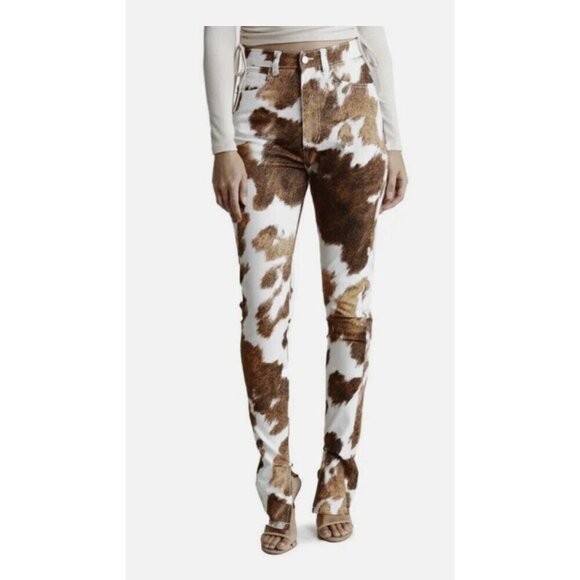 NWOT Women's WeWoreWhat / Revolve Stiletto Slit Skinny Jean Cow Print Size 26 - Picture 8 of 10